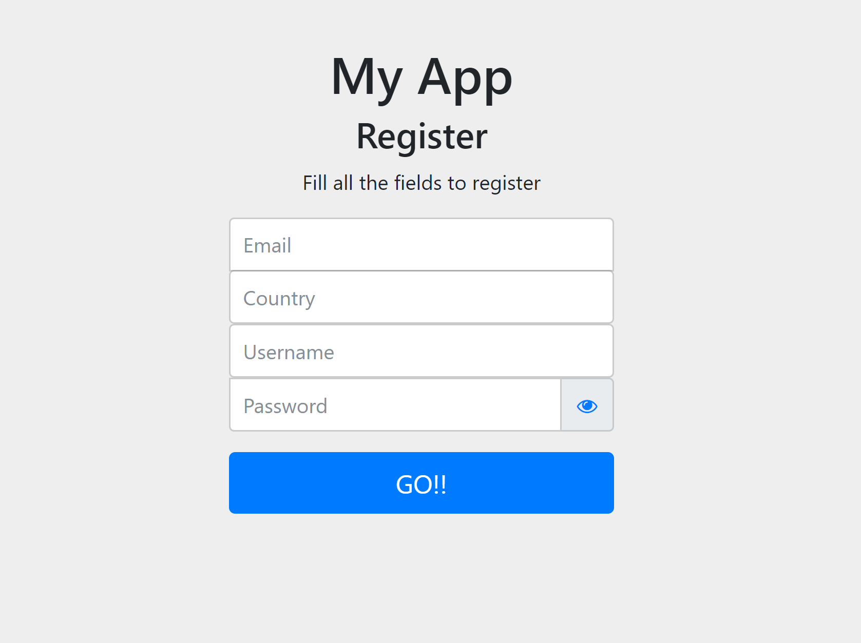 registration screen